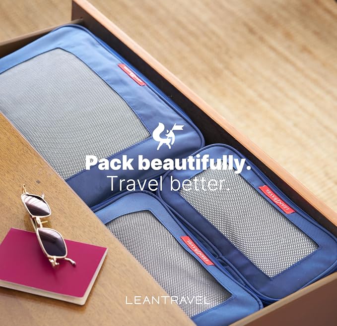 LeanTravel Premium Compression Packing Cubes for Travel - Suitcase Organizer Bags with Double Zipper & Breathable Mesh Panel - Space Saving Carry On Luggage Essentials (6-Pack, Navy Blue) - Image 7
