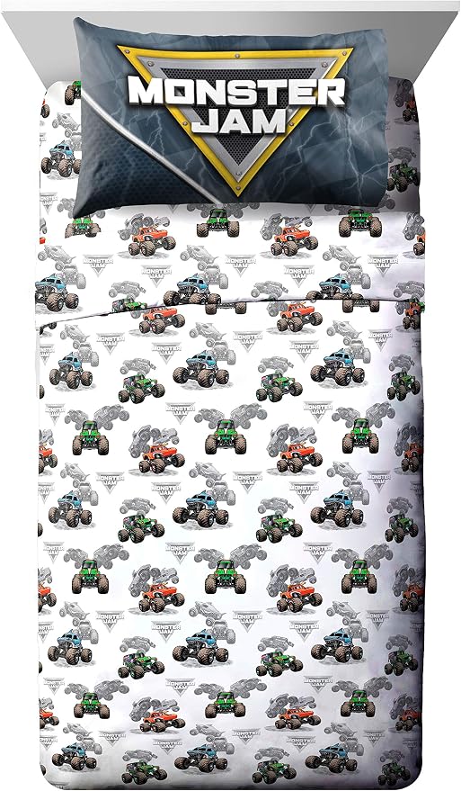 Monster Jam Trucks Full Comforter Set 7 Piece Kids Bedding for Boys, Multi | Grave Digger Megalodon, Bed in a Bag, Comforter Sheets Shams Pillowcases, Soft Microfiber, Machine Washable, Boys Gift - Image 3