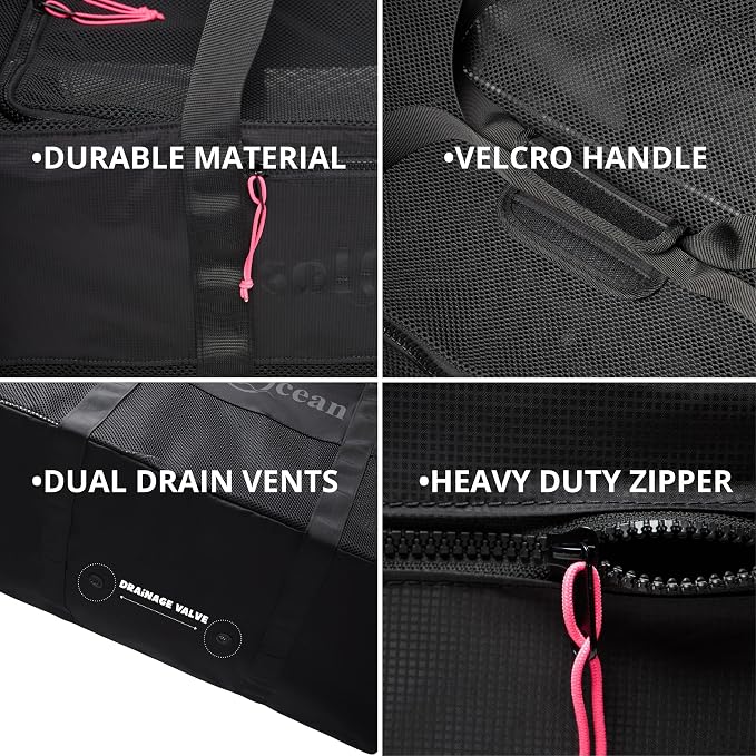 XL Mesh Duffle Dive Bag, Packable Roll-Up 100L Scuba Diving & Snorkeling Gear Bag, Quick-Dry Lightweight Design with Reinforced Bottom & Drain Vents - Image 8