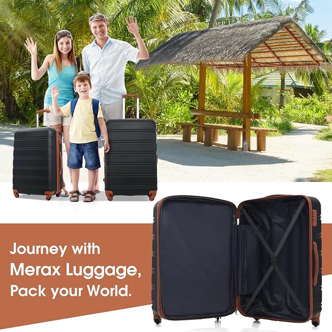 Merax Luggage sets of 3 Piece 20 24 IN Carry on Luggage Hard Case Black and Brown Luggage Expandable Checked Luggage Suitcase Set with Wheels - Image 5