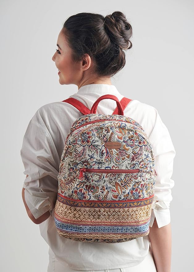 Maison d' Hermine Backpack for Women Men Cotton Shoulder Multipurpose Rucksack with Small Pouch Lightweight Multi Pocket Bag for Travel Work Beach Perfect for Spring Summer (Jaipur) - Image 7