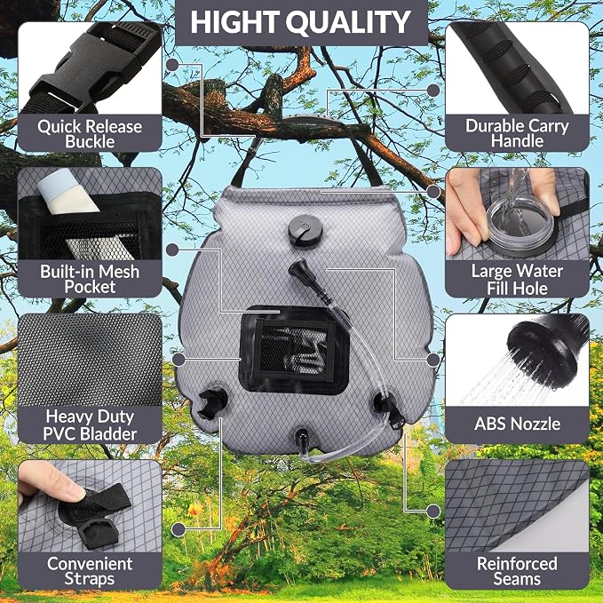 Hortsun 4 Pack Solar Portable Shower Bag 5 Gal/20l Solar Heating Camping Shower Bag with On-Off Switchable Head and Removable Hose for Outdoor Camping Hiking Traveling Beach Swimming - Image 3