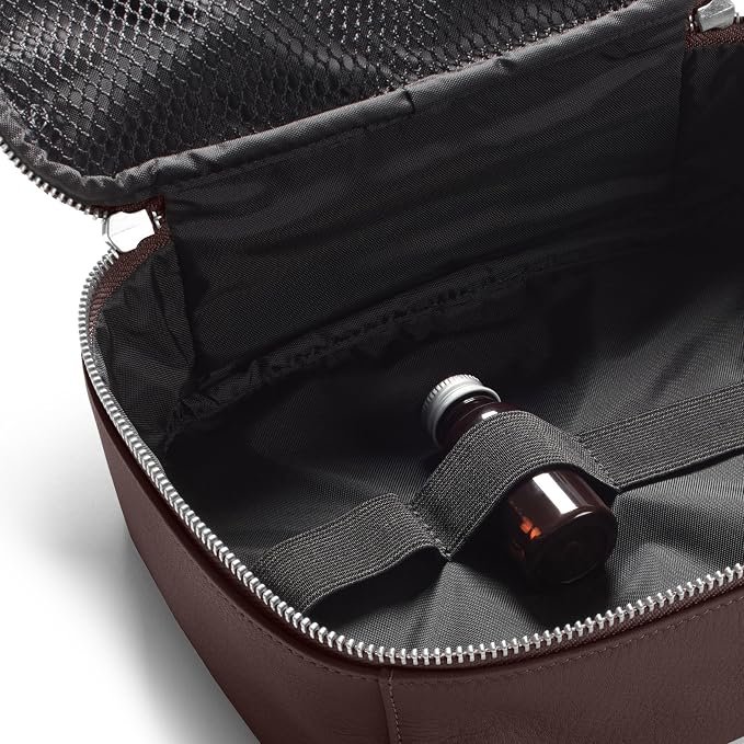 Leatherology Brown Large Travel Organizer – Full-Grain Leather Toiletry Bag with Zipped Mesh Pocket, Elastic Loops & Double Metal Zipper – Travel Storage for Cables, Toiletries & Essentials - Image 2