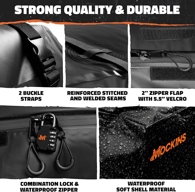 Mockins 30 CuFt Square Weatherproof Trailer Hitch Cargo Carrier Bag | 40"x40"x32" 500D PVC Cargo Bag for Hitch Carrier | Versatile Waterproof Truck Bed Storage Set w/ Buckle Straps, Lock & Case - Image 7