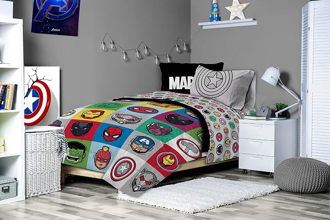 Marvel Avengers Iron Man Twin Comforter Set 5 Piece Kids Bedding, Multi | Hulk Captain America Thor, Bed in a Bag, Comforter Sheets Sham Pillowcase, Soft Microfiber, Machine Washable, Boys Gift - Image 7