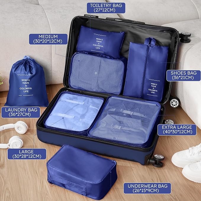 Suitour 11 Piece Travel Luggage Sets(32/28/24/20″), 4 Piece Hardshell Suitcase with Wheels, 20inch Carry on Luggage, 24inch 28inch 32inch Checked Luggage(Navy Blue) - Image 7