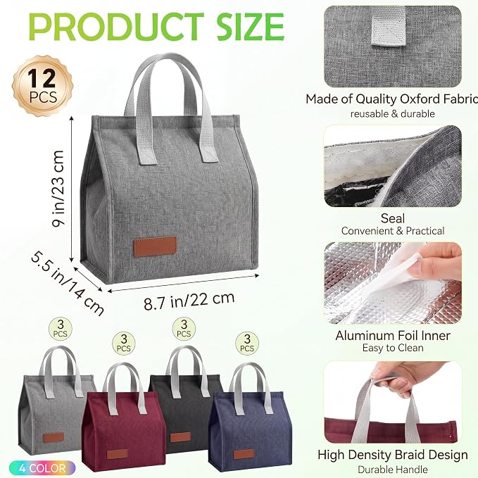 24 Pcs 17" Backpack and Lunch Bag Set, Bulk Backpacks Reusable Insulated Lunch Pouches for Office, Summer Camping, Travel, Gym, Corporate Events, Homeless Donation, 12 Assorted Colors - Image 4