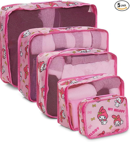 Sanrio's Hello Kitty Packing Cubes - 5 Piece Packing Cube Bags - Travel Essentials - Suitcase Luggage Organizer Set - Hello Kitty and Friends, My Melody, Kerromi, Kerropi, Badtz-Maru (My Melody) by SANRIO