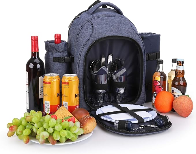 Apollo Walker Picnic Backpack Bag for 2 Person with Cooler Compartment, Detachable Bottle/Wine Holder, Fleece Blanket, Plates and Cutlery Set (2 Person, Navy) - Image 7