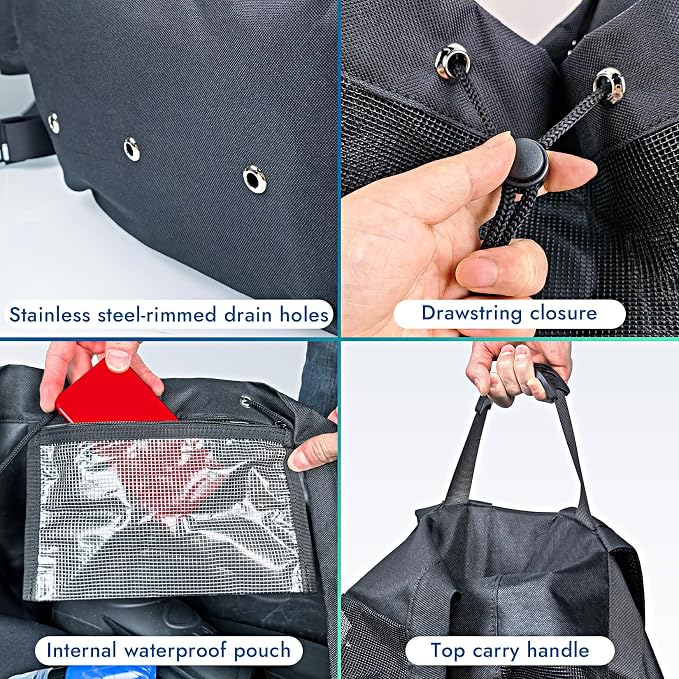 XL Mesh Scuba Diving Backpack, 110L Extra Large Dive Gear Bag with Multiple Pockets, Holds Mask Fins Wetsuit, Multipurpose Snorkeling Bag for Beach Kayaking Travel - Image 6