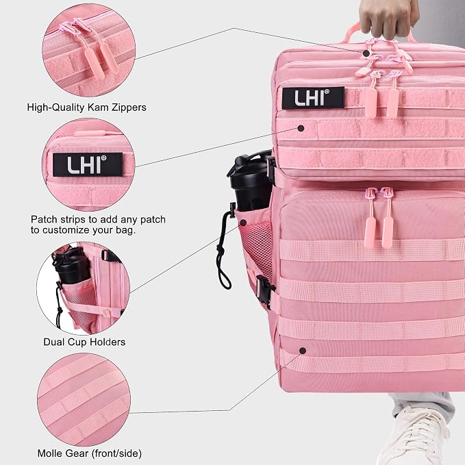 LHI Military Tactical Backpack for Men and Women 45L Army 3 Days Assault Pack Bag Large Rucksack with Shoe Compartment - Pink - Image 6