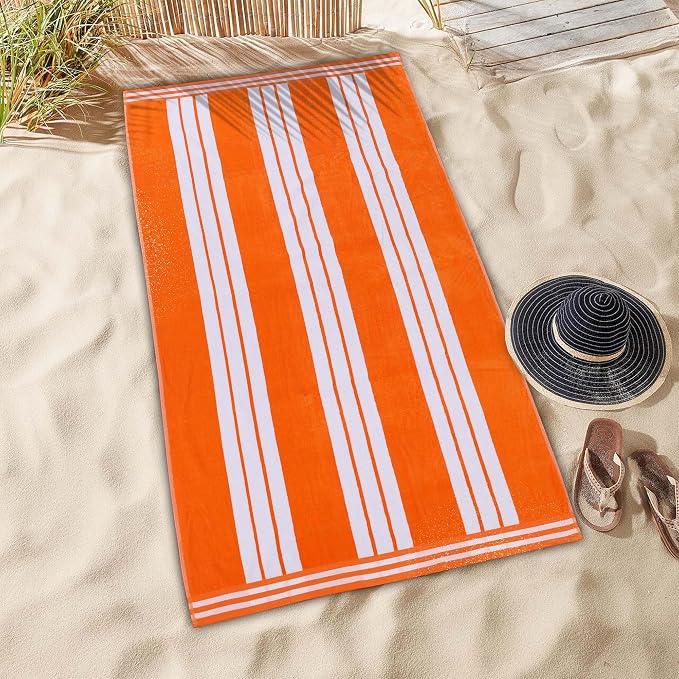 Superior Cotton Cabana Striped Beach Towels, Colorful Towels for Adult, Kid, Pool, Swimming, Sand, Travel, Large Oversized, Absorbent, Fast Drying, Bath Basics, Cabana Collection, 1 Piece, Orange - Image 8