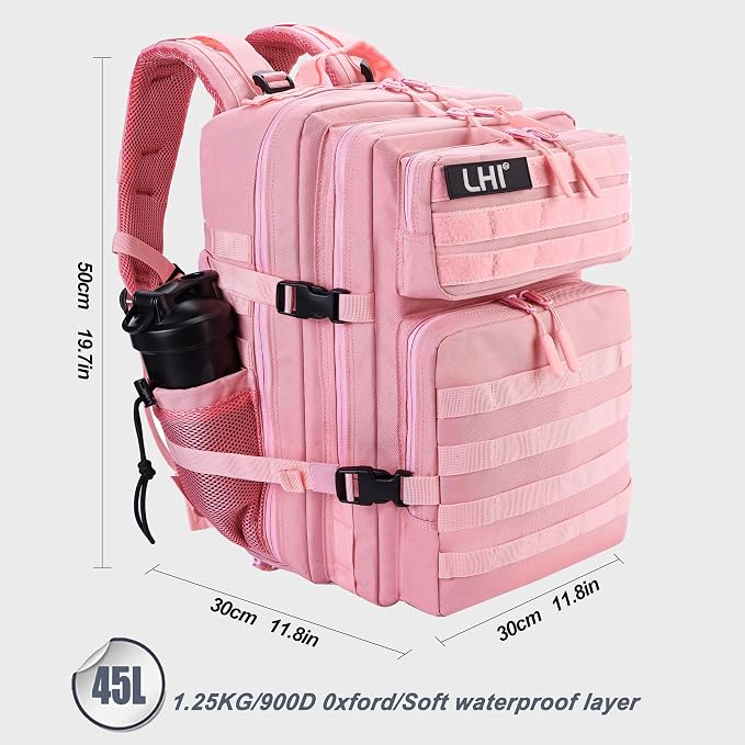 LHI Military Tactical Backpack for Men and Women 45L Army 3 Days Assault Pack Bag Large Rucksack with Shoe Compartment - Pink - Image 2