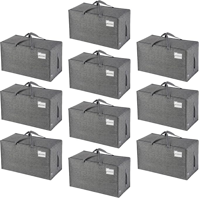 VENO 10 Pack Extra Large Heavy Duty Moving Bags with Wide Opening & Reinforced Handles, Reusable Storage Tote Bags with Strong Zippers for Clothes, College Dorm Essentials & Moving Supplies by Veno
