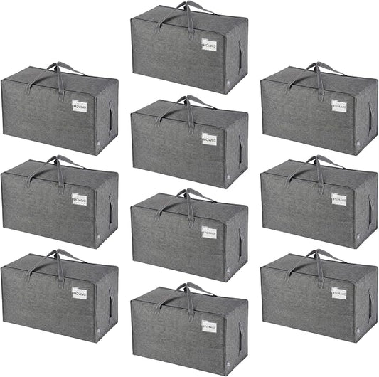VENO 10 Pack Extra Large Heavy Duty Moving Bags with Wide Opening & Reinforced Handles, Reusable Storage Tote Bags with Strong Zippers for Clothes, College Dorm Essentials & Moving Supplies by Veno