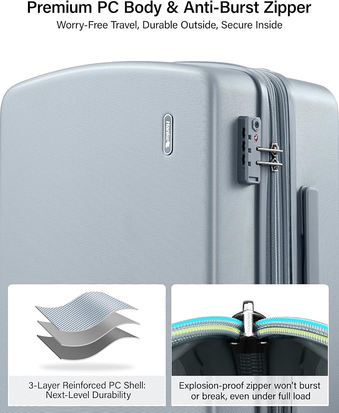 Hanke 20 Inch Expandable Carry On Luggage, 22x14x9 Airline Approved, TSA Lock Hard Shell Lightweight Suitcase for Men Women (Grey) - Image 5