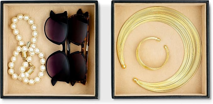 Glenor Co Jewelry Organizer Tray - Set of 2 - Stackable Empty 2 Inch Deep Jewelry Storage Trays w/o dividers - Display on Dresser or Drawer - Compatible with Other Trays - Black - Image 2