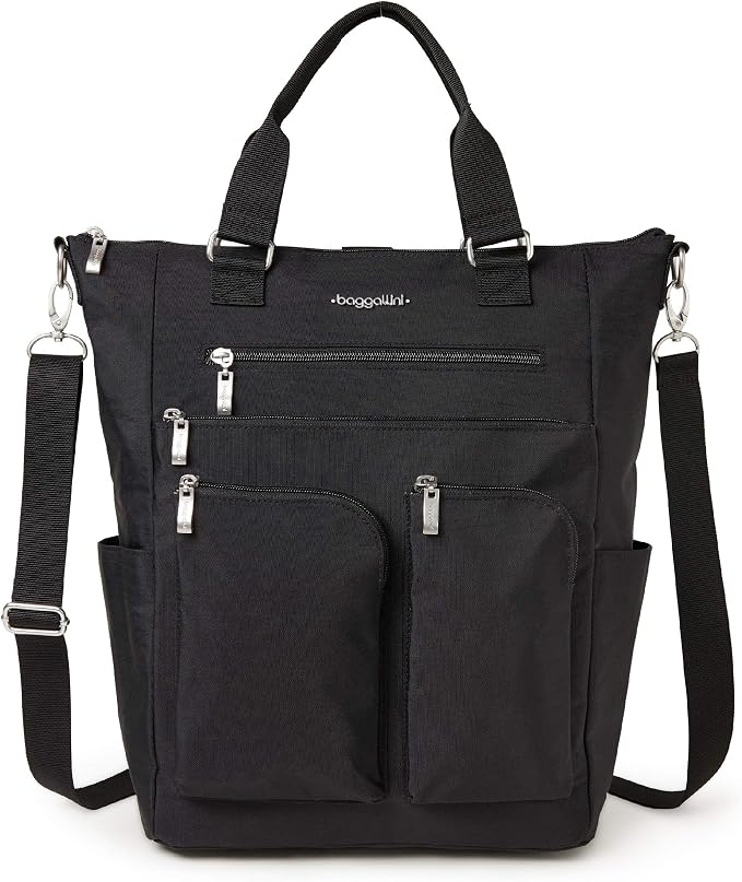 Baggallini All Set 3 in 1 Tote Backpack - 15"x10.5" Lightweight Travel Bag w/RFID Phone Wristlet by baggallini