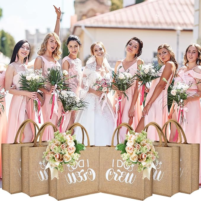 Sadnyy 10 Pieces Bridesmaid Gift Bags Bachelorette Tote Bags with Handles Large Burlap Bridesmaid Gifts Reusable for Bachelorette Party Wedding Bridal Shower - Image 2