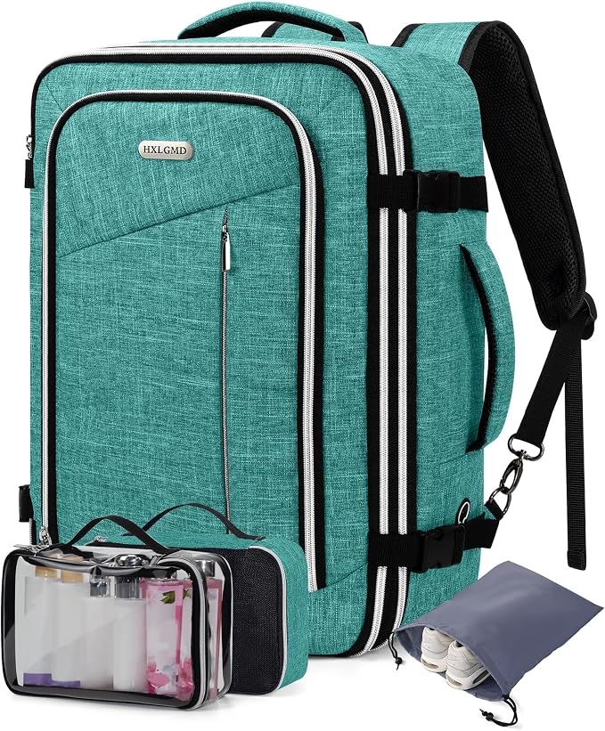 Travel Carry On 17.5" Laptop Expandable Backpack for Men Women, Personal Item Bag Waterproof Airline Approved with USB Charging Hole 3 Packing Cubes, Large Weekender Daypack Business Luggage Suitcase by HXLGMD