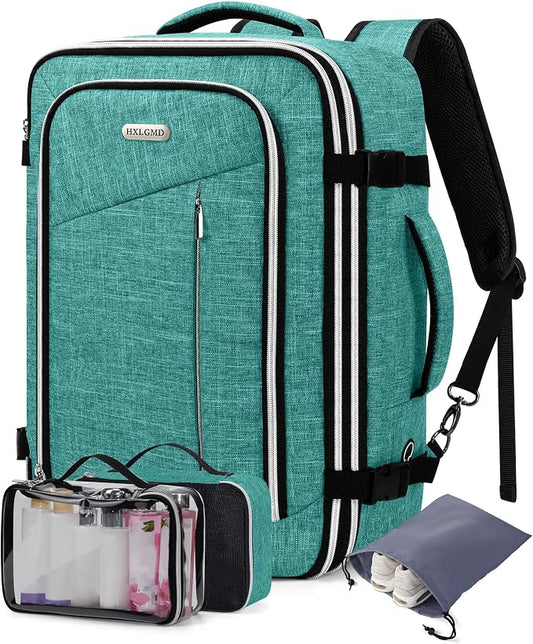 Travel Carry On 17.5" Laptop Expandable Backpack for Men Women, Personal Item Bag Waterproof Airline Approved with USB Charging Hole 3 Packing Cubes, Large Weekender Daypack Business Luggage Suitcase by HXLGMD