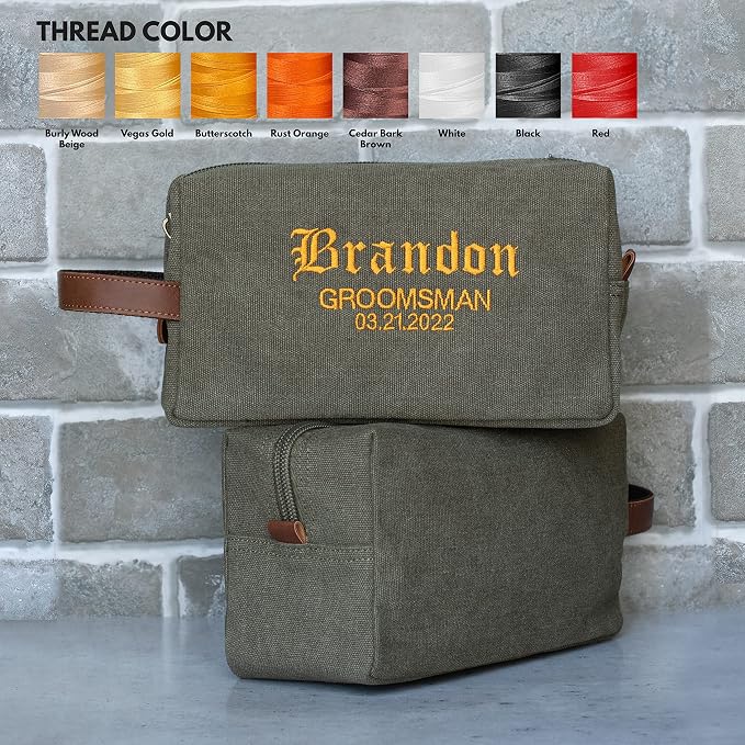 Groomsmen Gifts Set of 5, Embroidered - Personalized Toiletry Bags w/ Names & Titles, 5 Colors Custom Dopp Kit for Men, Travel Toiletry Bag for Men, 8 Thread Colors, Groomsmen Proposal Gifts - Image 5