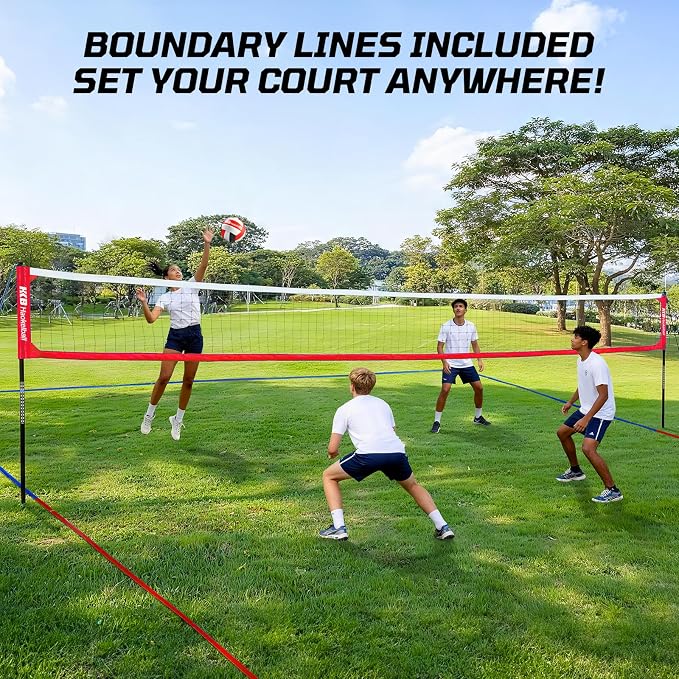 Haokelball Outdoor Volleyball Net Set for Backyard, 32FT Regulation, 3-Level Adjustable Height & Anti-Sag Tension System, Heavy Duty Thick Poles, Includes Volleyball, Pump, Boundary Line and Carry Bag - Image 3