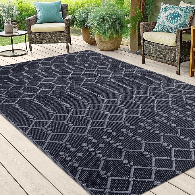 Smiry Outdoor Rug 5x8 ft, Waterproof Reversible Plastic Straw Rugs, Boho Outdoor Area Rug, Outside Floor Mat for Patio, Backyard, Deck, Picnic, Beach, Camping, Dark Grey - Image 6