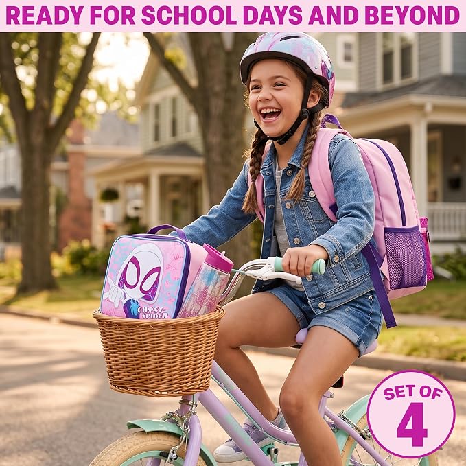 Get Trend Marvel Ghost Spider Kids Backpack 4 Piece Set | 18 inch Bookbag, Insulated Lunch Bag, Zipped Pencil Case & BPA-Free Water Bottle for School & Travel, Gifts for Girls - Image 5