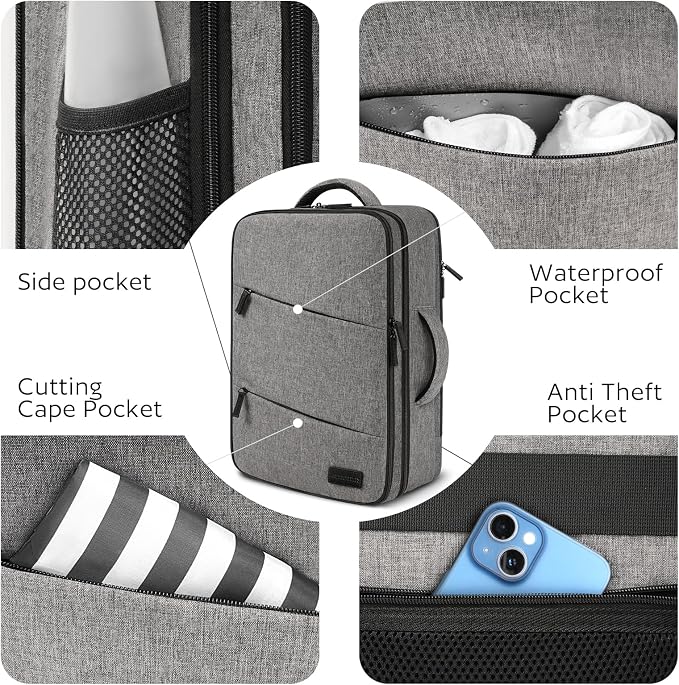 AUROTIER Barber Bag with Insulated Pocket, Portable Backpack for Clippers and Supplies, Travel Hairstylist Smart Bag, Hairdresser Case, Water-resistant, Grey - Image 6