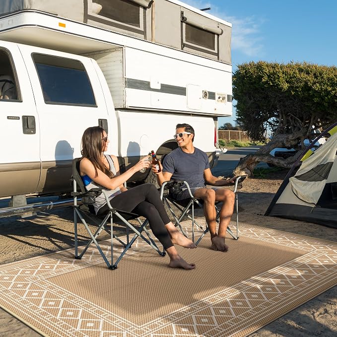GENIMO Outdoor Rug, Waterproof Plastic Rugs for Patio, 6'x9' Brown Beige | Outside Larger Modern Carpet Mat for Porch Decor, Deck, Balcony, Camping, RV, Backyard, Picnic, Beach, Reversible - Image 3