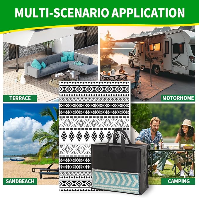 Outdoor Rugs, Outdoor Plastic Straw Rug, Reversible Waterproof Carpet for Camping, Poolside, Garden, BBQ Area, Gazebo Flooring, RV Park & Beach, Geometric Style, 8x10 - Image 6