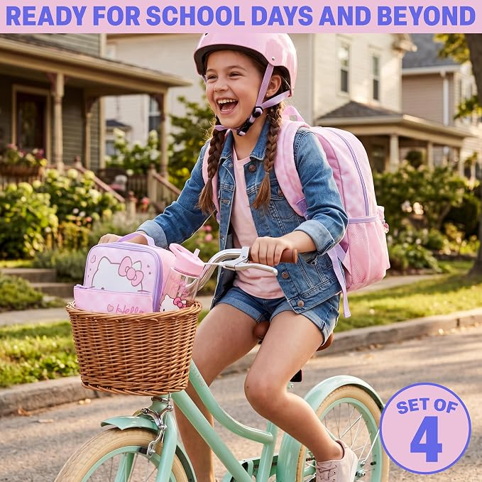 Get Trend Hello Kitty Girls Backpack, Lunch Bag, Pencil Case, Water Bottle | Sanrio 4 Pc Set, 18in Bookbag, Insulated Lunch Bag, Pencil Pouch & 16.9 fl oz BPA-Free Water Bottle, School, Gifts for Girls - Image 5