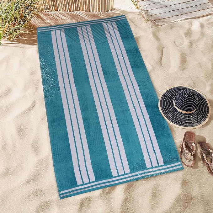 Superior Cotton Cabana Striped Beach Towels, Colorful Towels for Adult, Kid, Pool, Swimming, Sand, Travel, Large Oversized, Absorbent, Fast Drying, Bath Basics, Cabana Collection, 1 Piece, Turquoise - Image 8