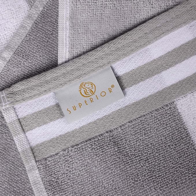 Superior Oversized Cotton Beach Towel Set of 4, Absorbent Towels for Bathroom, Beach, Pool, Swim, Adults, Kids, Vacation, Travel, Bath, Quick Dry Basics, Trip Essentials, Striped Decor, Light Grey - Image 6