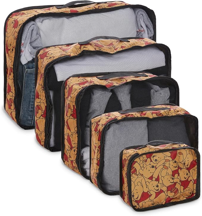 Disney Minnie Mickey Stitch Packing Cubes - Winnie the Pooh, Princess Cinderella, Cars, Toy Story 5 Piece Packing Cubes Compression - Travel Essential - Luggage Suitcase Organizer Set by Disney