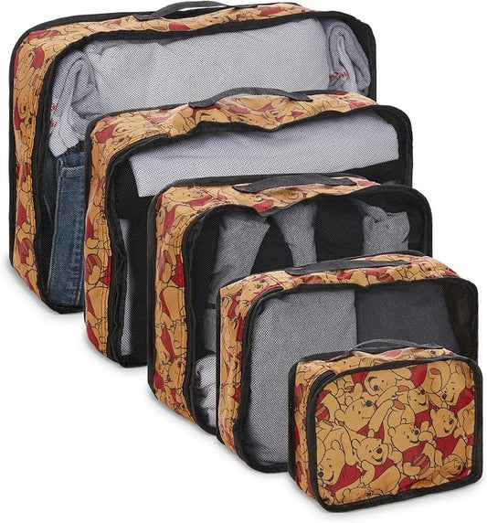 Disney Minnie Mickey Stitch Packing Cubes - Winnie the Pooh, Princess Cinderella, Cars, Toy Story 5 Piece Packing Cubes Compression - Travel Essential - Luggage Suitcase Organizer Set by Disney