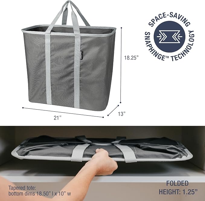 CleverMade Collapsible Laundry Caddy – Foldable Laundry Hamper & Tote, XXL 64L Pop-Up Laundry Basket with Handles, Space-Saving Laundry Organizer for Home & Travel, 2 Pack - Charcoal Gray - Image 2