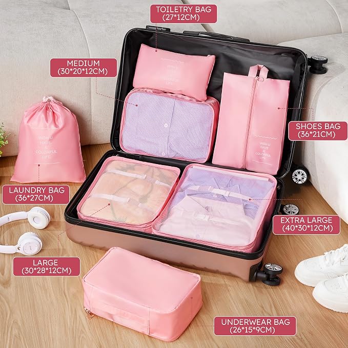 (32″, 28″, 24″, 20″)11 Piece Travel Luggage Sets for Women, 4 Piece Hardshell Suitcase Set, 20inch Carry on Luggage with Wheels, 24inch 28inch 32inch Checked Luggage with 7PC Organize Bags - Image 5