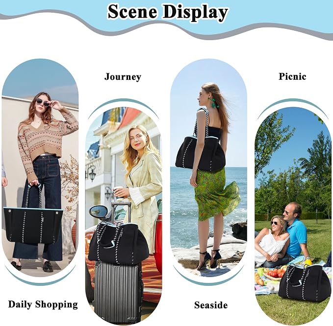 QOGiR Neoprene Multipurpose Beach Bag Tote with Inner Zipper Pocket … … … … - Image 4