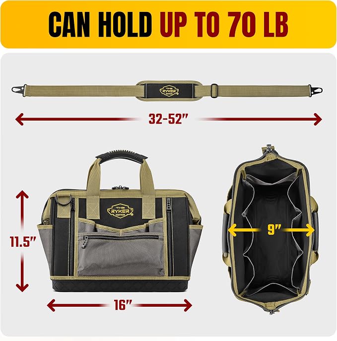 Ryker 16’’ Heavy Duty Tool Bag. Tool Box Organizer for Electrician & Plumber - Image 4
