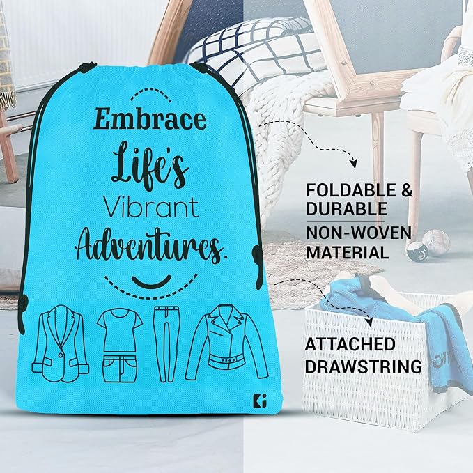 Kuber Industries Pack of 3 Cloth Storage Bag | Non-Woven Storage Organizer | Garments Cover for Laundry | Travel Storage Organizer for Clothing | Travel Cloth Carrying Bag | Medium | Sky Blue - Image 2