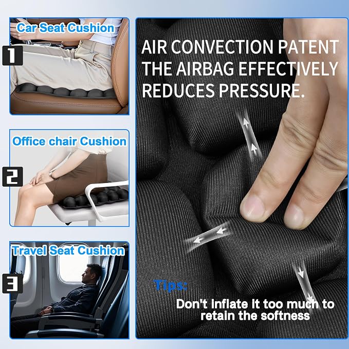 Travel Seat Cushion for Airplane,Portable&Adjustable Air Seat Cushion,Inflatable Cushion for Travel,Coccyx Tailbone Pain Relief Chair Pad - Image 7