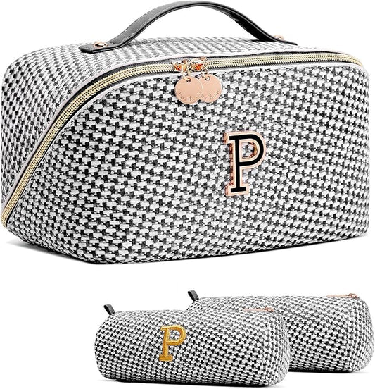 Personalized Gift Travel Makeup Bag: Initial Makeup Organizer Bag for Women | 3-in-1 Custom Make up Bag Set - Vegan Leather Travel Cosmetic Bag - Luxury Gift for Women – Birthday, Anniversary, Graduation by Unknown