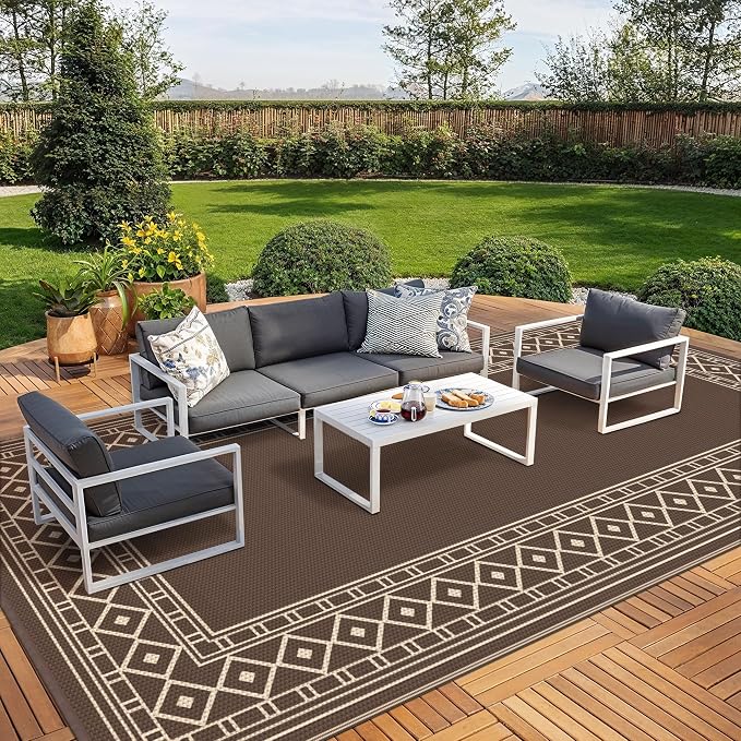 GENIMO Outdoor Rug, Waterproof Plastic Rugs 10'x20' for Camping Coffee Beige by GENIMO