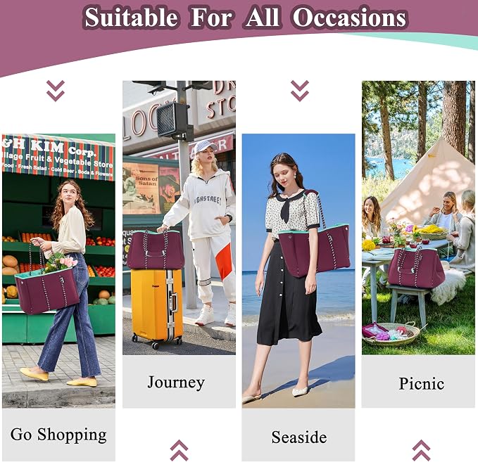 QOGiR Neoprene Multipurpose Beach Bag Tote with Inner Zipper Pocket … … … … - Image 2