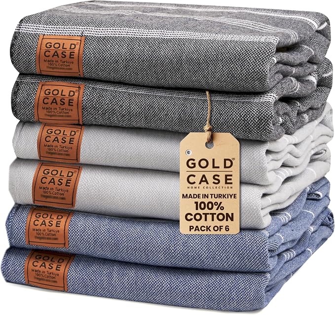 Gold CASE LYCIA Turkish Beach Towel Set of 6 – 100% Cotton Turkish Beach Towels Bulk 70 x 38'' – LYCIA Oversized, Quick Dry & Sand Free Beach Towel – Lightweight Towels Set in Multi Dark Tones by GoldCaseHomeCollection