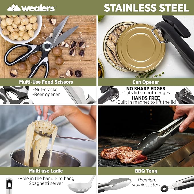 Wealers Camp Kitchen Cooking Utensil Set Travel Organizer Grill Accessories Portable Compact Gear for Backpacking BBQ Camping Hiking Travel Cookware Kit Water Resistant Case - Image 3