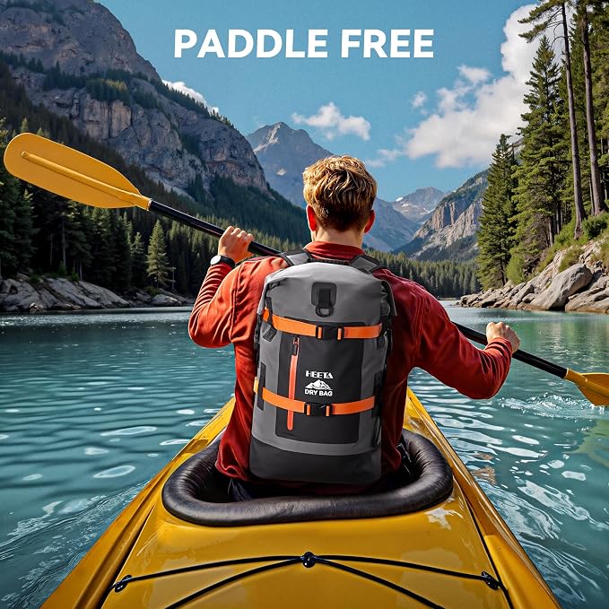 HEETA Dry Bags Waterproof Backpack 40L for Men & Women, Roll Top Heavy Duty Cushioned Hiking Backpack for Kayaking Boating Paddle Boarding Fishing Travel Camping Beach Vacation Cruise Ship Essentials - Image 7