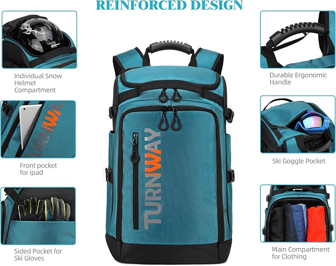 TurnWay Ski/Snowboard Boot Backpack/Ski Boot Backpack | Excellent for Store All Gear | Travel with Waterproof Exterior, Reflective Strip for Men, Women and Youth - Image 2